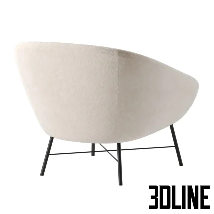 3D model of the Barrow Lounge Chair by Ethnicraft, featuring a rounded cream upholstered seat and backrest supported by a delicate black metal foot base.