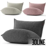 3D model of the Fatboy The BonBaron lounge chair, featuring a marshmallow-like soft design with signature back buttons, shown in grey and pink fabric finishes.