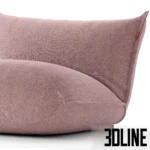 3D model of the Fatboy The BonBaron lounge chair, featuring a marshmallow-like soft design with signature back buttons, shown in grey and pink fabric finishes.
