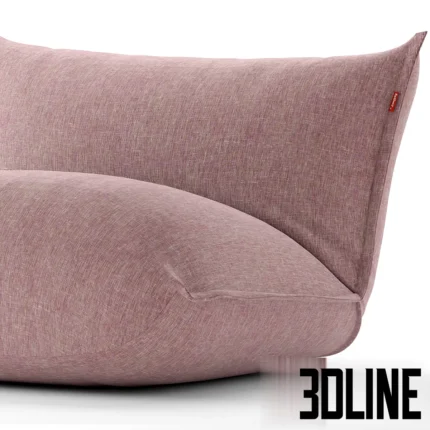 3D model of the Fatboy The BonBaron lounge chair, featuring a marshmallow-like soft design with signature back buttons, shown in grey and pink fabric finishes.