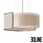 3D model of the Fendi Icon Suspension lamp, featuring a sophisticated design with a bronze metal frame wrapping around a semi-transparent, ribbed inner shade.