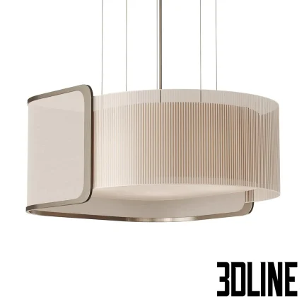 3D model of the Fendi Icon Suspension lamp, featuring a sophisticated design with a bronze metal frame wrapping around a semi-transparent, ribbed inner shade.