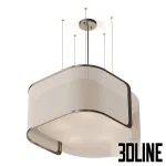 3D model of the Fendi Icon Suspension lamp, featuring a sophisticated design with a bronze metal frame wrapping around a semi-transparent, ribbed inner shade.