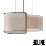 3D model of the Fendi Icon Suspension lamp, featuring a sophisticated design with a bronze metal frame wrapping around a semi-transparent, ribbed inner shade.