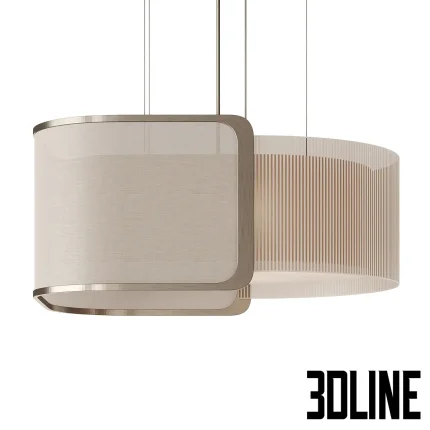 3D model of the Fendi Icon Suspension lamp, featuring a sophisticated design with a bronze metal frame wrapping around a semi-transparent, ribbed inner shade.