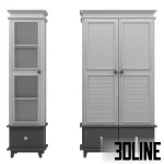 3D model of a full children's bedroom set in white and grey, including a single bed with under-bed storage drawers, a two-door wardrobe, and a chest of drawers.