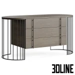 High-quality 3D model of the Gianfranco Ferre Home Doppler Living round cabinet set, featuring dark wood drawers suspended within a black vertical metal cage structure.