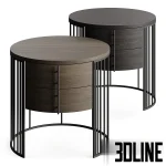 High-quality 3D model of the Gianfranco Ferre Home Doppler Living round cabinet set, featuring dark wood drawers suspended within a black vertical metal cage structure.