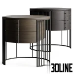 High-quality 3D model of the Gianfranco Ferre Home Doppler Living round cabinet set, featuring dark wood drawers suspended within a black vertical metal cage structure.