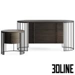 High-quality 3D model of the Gianfranco Ferre Home Doppler Living round cabinet set, featuring dark wood drawers suspended within a black vertical metal cage structure.