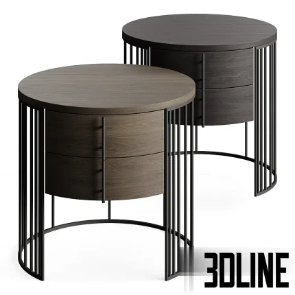 High-quality 3D model of the Gianfranco Ferre Home Doppler Living round cabinet set, featuring dark wood drawers suspended within a black vertical metal cage structure.