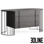 High-quality 3D model of the Gianfranco Ferre Home Doppler Living round cabinet set, featuring dark wood drawers suspended within a black vertical metal cage structure.