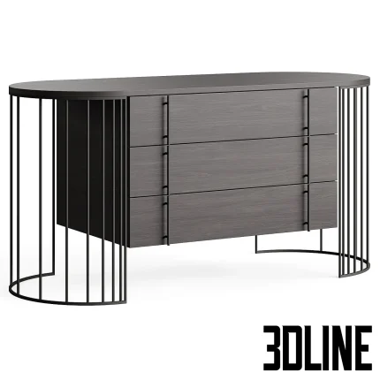 High-quality 3D model of the Gianfranco Ferre Home Doppler Living round cabinet set, featuring dark wood drawers suspended within a black vertical metal cage structure.