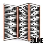 3D model of the Giorgetti Borealis screen, a luxury 3-panel room divider featuring a metal frame with interwoven leather straps creating a geometric loop pattern.