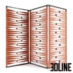 3D model of the Giorgetti Borealis screen, a luxury 3-panel room divider featuring a metal frame with interwoven leather straps creating a geometric loop pattern.