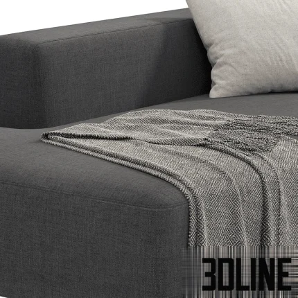 High-resolution 3D model of Globe Soft modular sofa by Cosmorelax, featuring deep seating, low profile, and boxy cushions in dark and light grey fabric