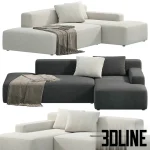 High-resolution 3D model of Globe Soft modular sofa by Cosmorelax, featuring deep seating, low profile, and boxy cushions in dark and light grey fabric