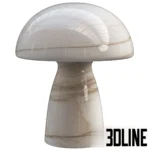 3D model set of the Globen Lighting Fungo table lamp featuring a mushroom-shaped design, rendered in semi-transparent beige glass and a white marble-effect finish.