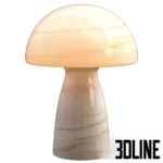 3D model set of the Globen Lighting Fungo table lamp featuring a mushroom-shaped design, rendered in semi-transparent beige glass and a white marble-effect finish.