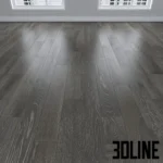 3D visualization of three types of gray oak flooring textures: linear planks, herringbone pattern, and chevron pattern, showing realistic wood grain and reflection.