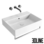 3D model collection of GSI Color Elements washbasins, featuring rectangular and round vessel sinks in matte white, beige, brown, and black finishes, complete with wall-mounted faucets.