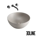 3D model collection of GSI Color Elements washbasins, featuring rectangular and round vessel sinks in matte white, beige, brown, and black finishes, complete with wall-mounted faucets.
