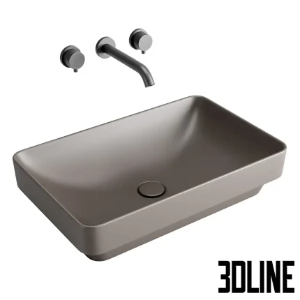 3D model collection of GSI Color Elements washbasins, featuring rectangular and round vessel sinks in matte white, beige, brown, and black finishes, complete with wall-mounted faucets.