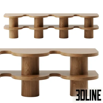 High-quality 3D model of Gustaf Westman curvy sideboard with scalloped/wavy edges and thick cylindrical wooden legs