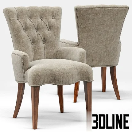 3D model set of a classic Gustavian style wooden extension dining table (oval and round views) paired with elegant French Toulouse tufted fabric armchairs.