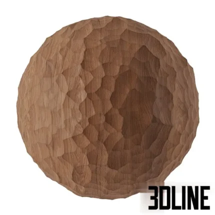 High-quality 3D material visualization of a hand-carved wood surface showing intricate, rhythmic chisel marks and natural light wood grain details.