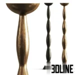 3D model of the Haos floor lamp featuring a sculptural, totemic design with stacked organic shapes, rendered in a textured natural bronze and antique green patina finish.