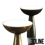 3D model of the Haos floor lamp featuring a sculptural, totemic design with stacked organic shapes, rendered in a textured natural bronze and antique green patina finish.
