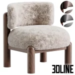 High-quality 3D model of the Harper Accent Chair, featuring thick cylindrical walnut wood legs and a floating curved backrest upholstered in smooth brown velvet or fabric.