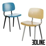 3D model of the Hay Revolt chair designed by Friso Kramer, featuring a beige plywood seat and backrest supported by a grey bent sheet steel frame.