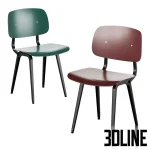 3D model of the Hay Revolt chair designed by Friso Kramer, featuring a beige plywood seat and backrest supported by a grey bent sheet steel frame.