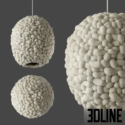 3D model of the Helen Loom Cloud pendant light, a spherical lamp covered in dense, organic felted wool pebbles/spheres.