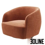 Detailed 3D model of the Holly Hunt Sumo armchair, an oversized round chair upholstered in a textured terracotta or burnt orange fabric, featuring a hidden swivel base.