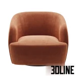 Detailed 3D model of the Holly Hunt Sumo armchair, an oversized round chair upholstered in a textured terracotta or burnt orange fabric, featuring a hidden swivel base.