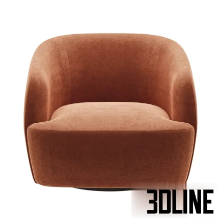 Detailed 3D model of the Holly Hunt Sumo armchair, an oversized round chair upholstered in a textured terracotta or burnt orange fabric, featuring a hidden swivel base.