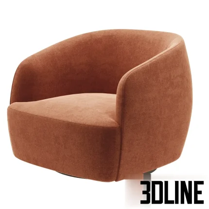 Detailed 3D model of the Holly Hunt Sumo armchair, an oversized round chair upholstered in a textured terracotta or burnt orange fabric, featuring a hidden swivel base.