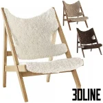 Detailed 3D model set of the Ib Kofod Larsen lounge chair, featuring a wood A-frame and a removable fuzzy sheepskin canvas seat in white, beige, and brown color options.