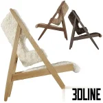 Detailed 3D model set of the Ib Kofod Larsen lounge chair, featuring a wood A-frame and a removable fuzzy sheepskin canvas seat in white, beige, and brown color options.