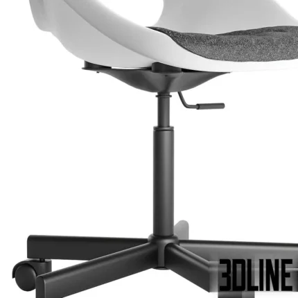 High-resolution 3D model of IKEA MULSKAR ELDBERGET modern office chair with black plastic shell and swivel base