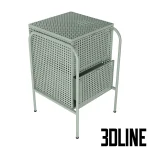 3D model of the IKEA Nikkeby chest of drawers (2-drawer version), featuring a boxy industrial design made of grey-green perforated metal mesh with curved tubular legs.