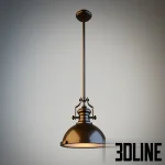 3D model of a classic industrial-style dome pendant lamp in polished nickel finish, suspended from a metal rod with detailed fittings.