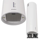 3D model set of Jangeor Ge Equiliber Eco cylindrical range hoods in five color variations (black, silver, white, copper, gold), featuring a sleek tubular design and integrated lighting.