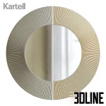 High-quality 3D model of a Kartell-style round mirror with a divided sunburst/pleated metallic frame in dual tones.