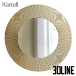 High-quality 3D model of a Kartell-style round mirror with a divided sunburst/pleated metallic frame in dual tones.