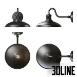 3D model of the Kichler Allenbury outdoor wall light (12-inch), featuring a classic barn-style gooseneck design with a wide shade, shown in black, textured bronze, and white finishes.