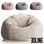 Detailed 3D model set of the Kingston corduroy beanbag chair, a soft, fluffy large pouf in neutral colors (beige, pink, gray, purple), perfect for casual seating.